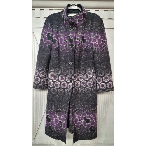 720 - A fabulous vintage John Bentley felt coat in a stylish purple, grey and black design. With four butt... 