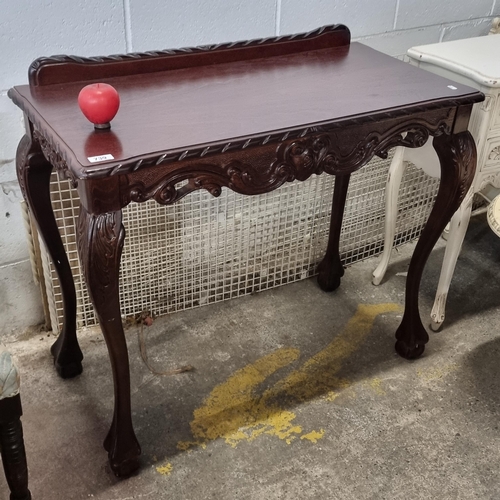 739 - A very handsome late Victorian style console table / desk with gallery back, gadrooning to rim, scro... 