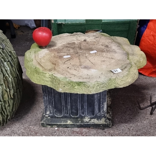 761 - Two reconstituted stone gardening items including a square planter and a base in the form of a tree ... 