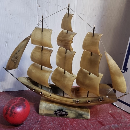 844 - An incredible sculpture of a tall ship, crafted from real horn. Made in Dykehead, Scotland. In very ... 