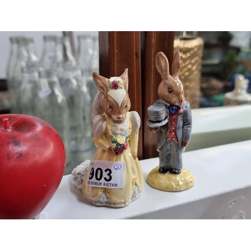 903 - A pair of adorable Royal Doulton Bunnykins figures of a bride and groom. In very good condition.