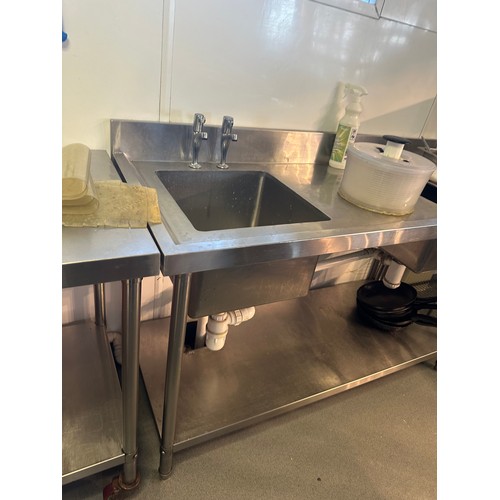 826 - Star Lot : A stainless Steel double sink, with gallery back The buyer would need to disconnect and c... 