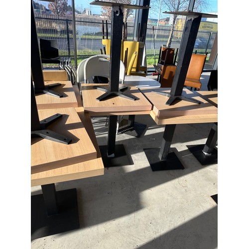 827 - Star lot : Twelve good commercial 60cm x 60cm cafe table with solid heavy cast metal bases, they are... 