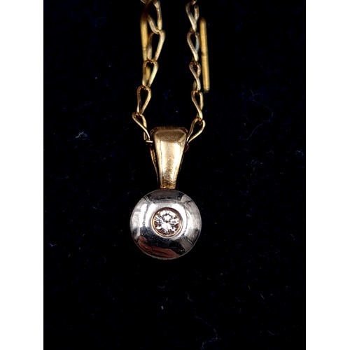 643 - Star Lot : A 9K gold diamond set pendant and chain, length of chain 44cm, weight 2.17 grams, boxed.