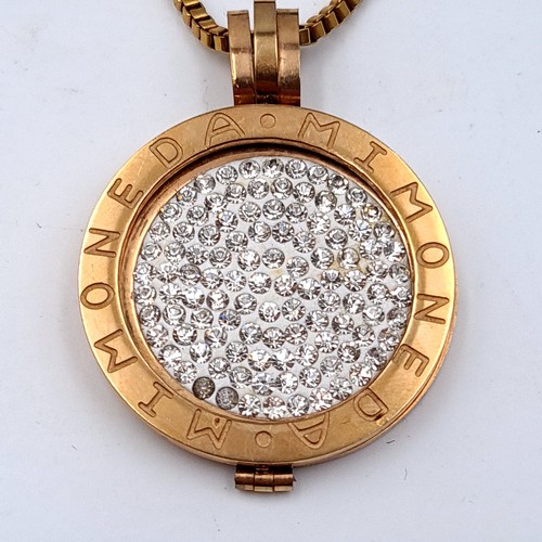 681 - An unusual designer Mimoneda double sided locket set with gem stone inserts, length of chain 76cm, w... 