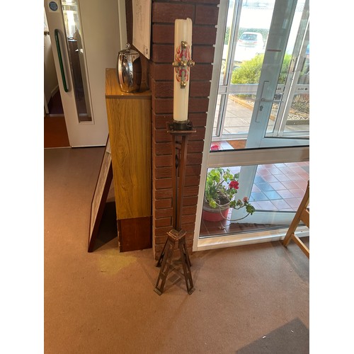 907 - Star Lot : A super Tall floor standing Candle holder from the sacristy, very heavy Cooper with aesth... 