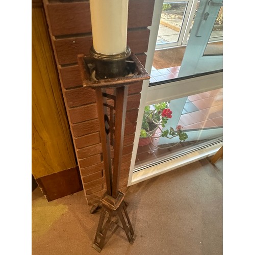 907 - Star Lot : A super Tall floor standing Candle holder from the sacristy, very heavy Cooper with aesth... 