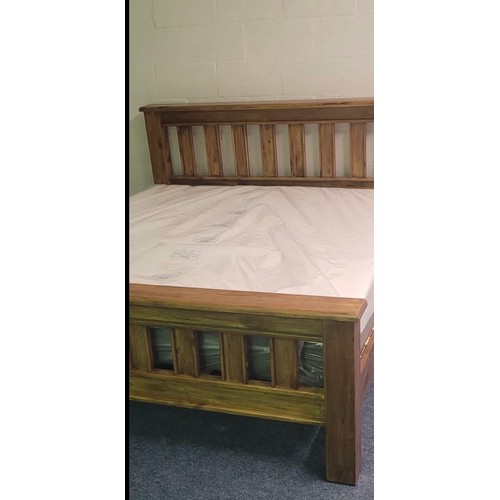 430 - A gorgeous solid oak double bed complete with frame, headboard and brand new Emma mattress. The Bed ... 