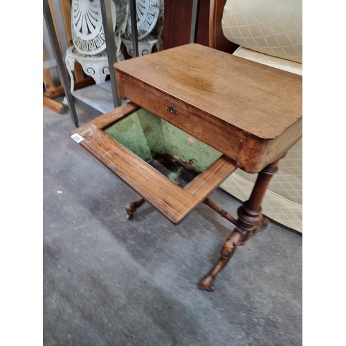 385 - Star Lot : A stunning Victorian antique oak sewing poy table. Featuring beautiful carved cabriole le... 