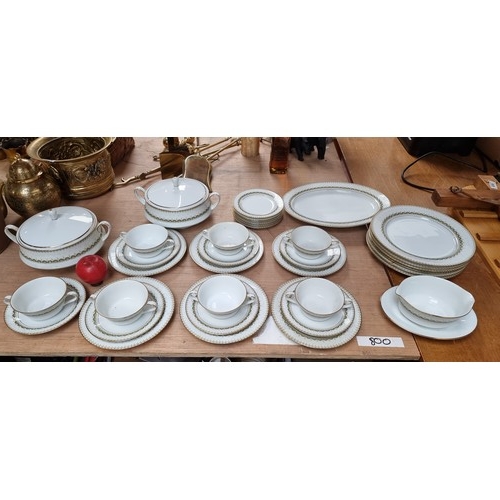 438 - A beautiful Japanese Noritake dinner serve in the Katrina pattern consisting of plates, saucers and ... 