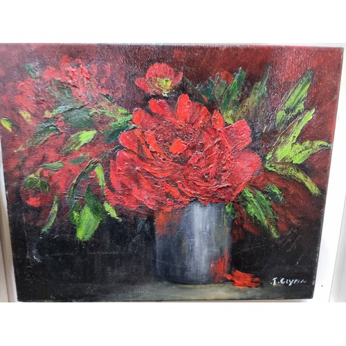 606 - Star lot : An expressive Judy Glynn (Irish, contemporary) oil on canvas painting of a still life fea... 