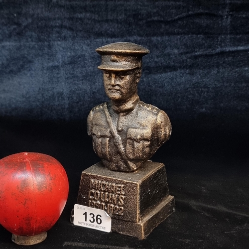 136 - A cast metal bust depicting Michael Collins in a brushed finish.