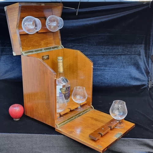 147 - A fabulous J&F Martell portable bar comprising of a handsome wooden case with notches holding a Henn... 