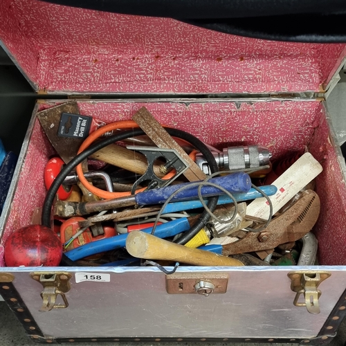 158 - A good quality metal tool trunk containing approx. 15 tools including hammers, wire cutters, etc. Th... 