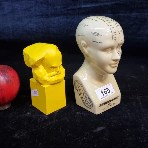 165 - Two items including a Sandra Rudolph bust depicting Karl Marx in vibrant yellow, signed to base (Wit... 