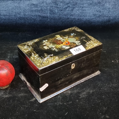 168 - A truly stunning Victorian lacquered wooden tea caddy boasting beautiful Abalone shell inlay with a ... 