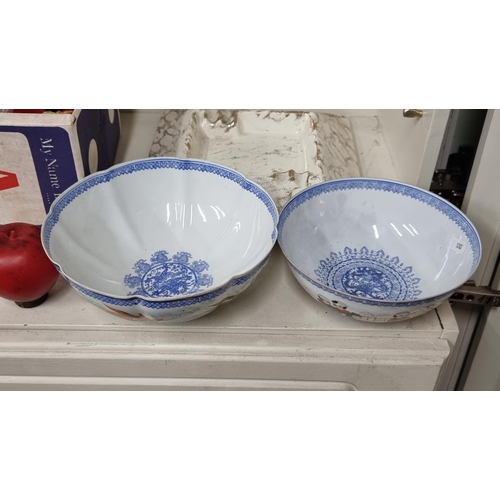 710 - Two wonderful antique Chinese eggshell bowls, The larger one has a scallop shape and featuring hand ... 