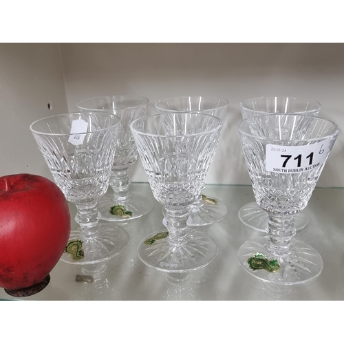 711 - A set of 6 Waterford Crystal stemmed glasses in the Tramore pattern. All in good condition, retainin... 