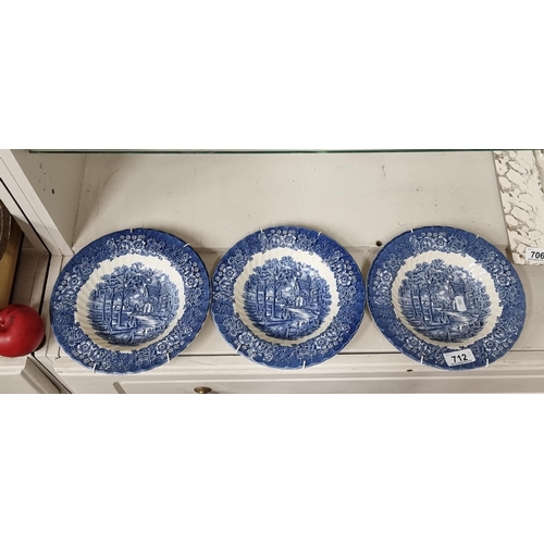 712 - Three British Anchor Ironstone blue and white bowls with the title 