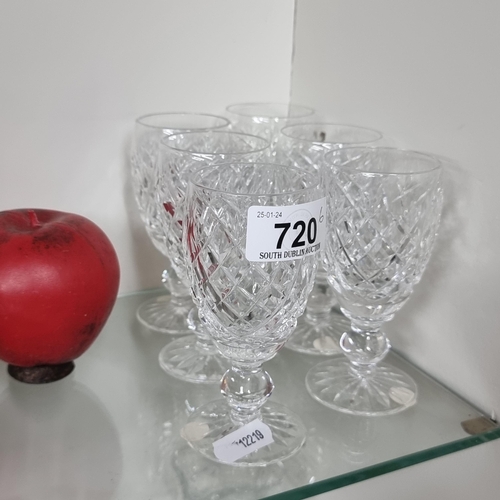 720 - A set of six Waterford Crystal Donegal pattern stemmed glasses. Acid mark to base and in very good c... 