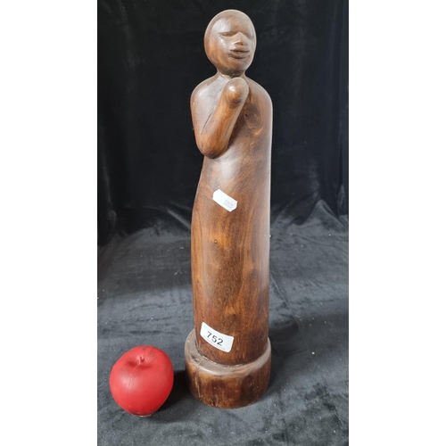 752 - A large vintage unusual tactile hardwood carving of a female form signed MP.