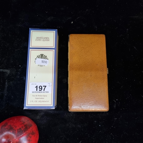 197 - Two items including a vintage Leatherlite cigarette case with spring inside and brown leather finish... 