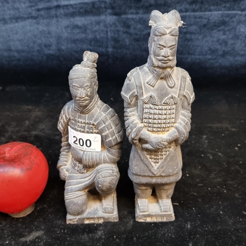 200 - Two ceramic figures depicting the Terracotta Army soldiers.