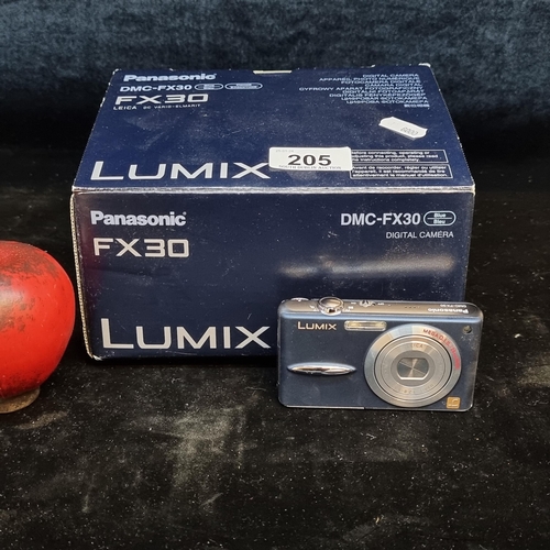 205 - An as new, Panasonic Lumix digital camera model DMC-FX30. Comes with charger, instructions, case and... 