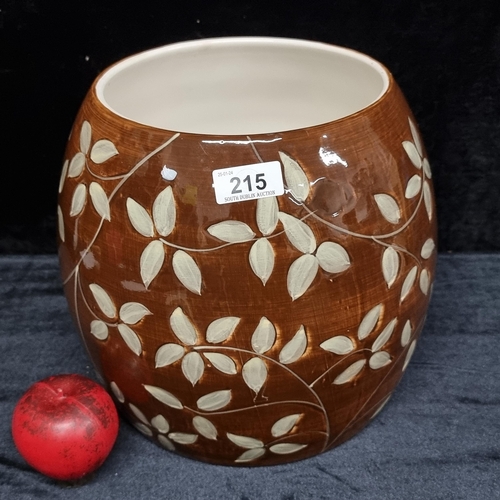 215 - A wonderful large hand painted Oslo studio pottery vase boasting a vibrant rich brown glaze and beau... 