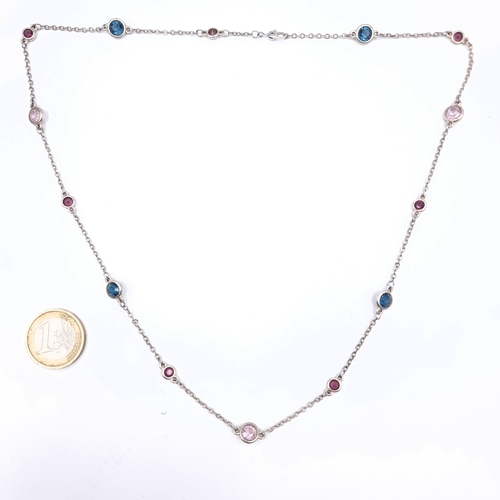 442 - A sterling Silver necklace with Sapphires, rubies and amethysts.