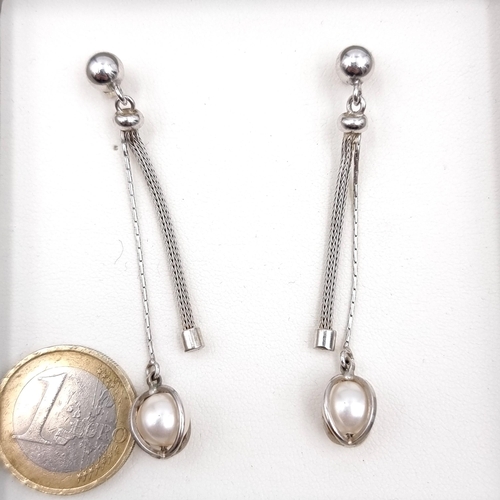 459 - A pair of stud sterling silver pearl drop earrings, boxed. These are really pretty and unusual.