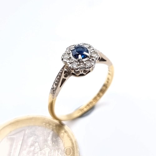 478 - Star lot : A very pretty sapphire and diamond ring set in 18K gold and platinum, hallmarked Birmingh... 