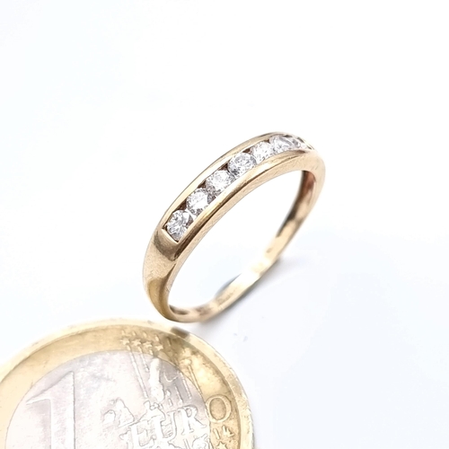 481 - A pretty gemset half eternity ring set in 9k gold, ring size J, weight 1.18 grams, boxed.