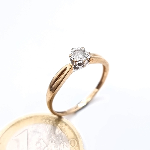 482 - Star Lot : An attractive diamond ring set in a crown mount set in 9K gold, ring size M, weight 1.23 ... 