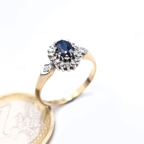 489 - Star Lot : A very pretty example of a 9K gold (375) diamond and sapphire ring, size N, weight 2.4 gr... 