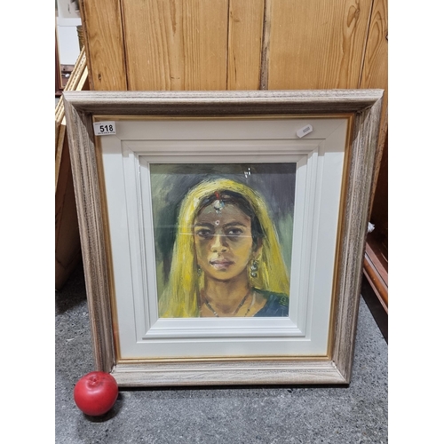 518 - Star lot : A stunning original oil on canvas painting featuring a portrait en face of a beautiful wo... 