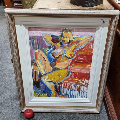 521 - Star let : A lively original oil on board painting featuring a vibrant portrait of a nude female fig... 