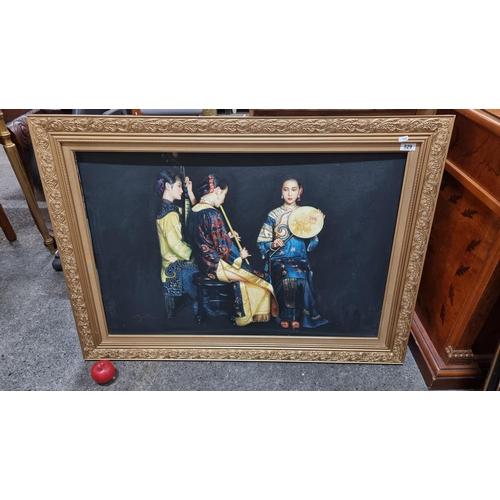 529 - Star Lot : A Fabulous large original oil on canvas painting after a work by Zheng Yue Wei (Chinese, ... 