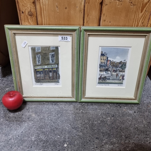 533 - Star Lot : A delightful pair of original Pete Hogan (Dublin, contemporary) watercolour and ink on pa... 