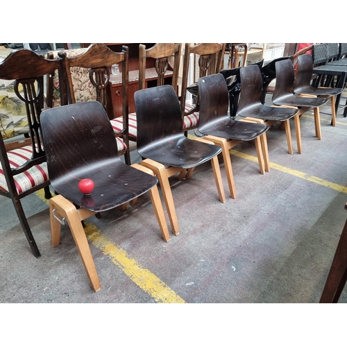 560 - Star Lot: A great set of 6 Mid Century Modern West German Pagholz stackable dining chairs. Made in t... 