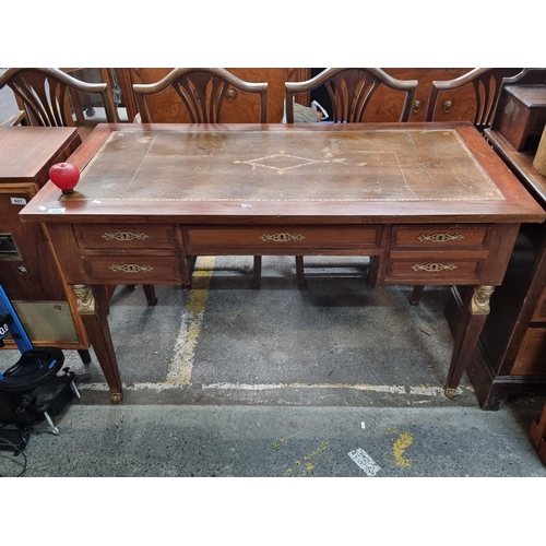 608 - Star Lot : A stunning antique centre office empire desk boasting two neatly sized pull out drawers t... 