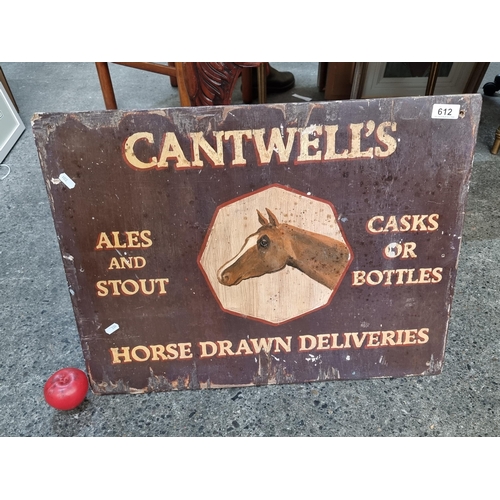 612 - A vintage original charming wooden Cantwell's ales and stout advertising pub sign.