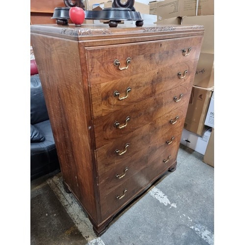 636 - Star Lot : A superb Georgian style mahogany chest of six drawers featuring beautiful brass drop leaf... 