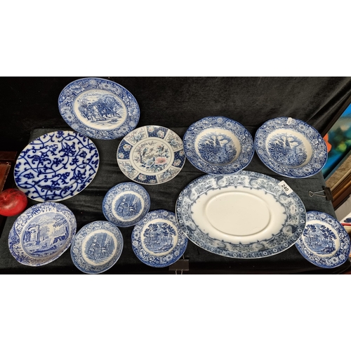 240 - Eleven pieces of beautiful blue and white Liberty Blue tableware from the Historic Colonial Scenes. ... 