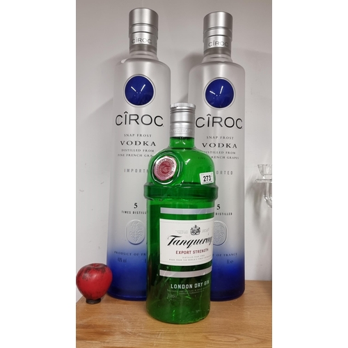 273 - Three large display bottles including two Ciroc vodka examples and a Tanqueray example. These are ve... 