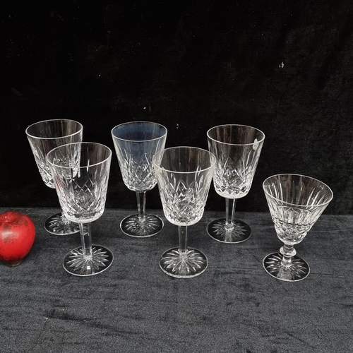 290 - A stunning set of 5 Waterford Crystal wine glasses in the Lismore pattern. All in great condition re... 