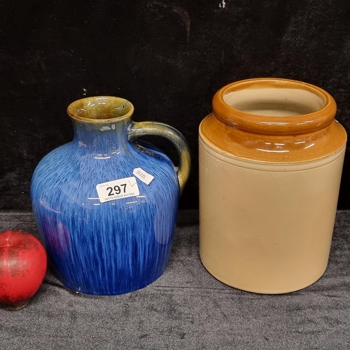 297 - Two stunning vintage stoneware items including a beautiful two tone glaze Bourne Denby pitcher jug a... 