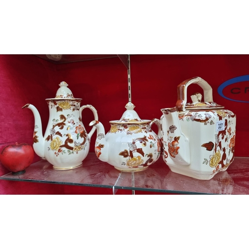 327 - Three lovely large vintage Mason's Ironestone teapots in the Brown Velvet patter. Including a large ... 