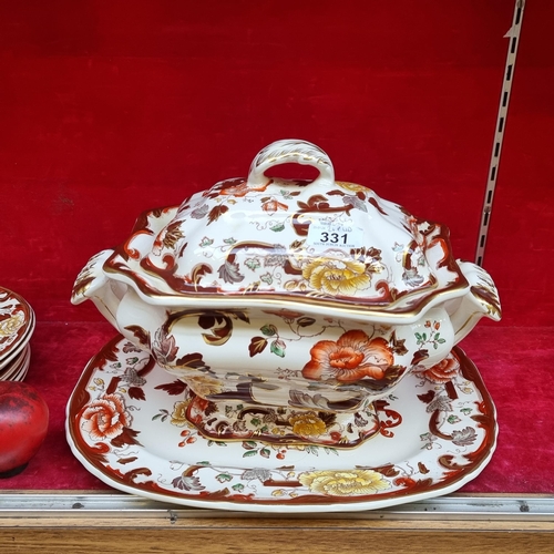 331 - A very large vintage Mason's Ironstone tureen with lid and handles. Accompanied by a serving platter... 