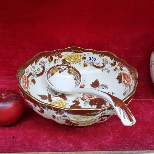 332 - Two vintage Mason's Ironstone items in the Brown Velvet design comprising of a footed bowl and a lad... 